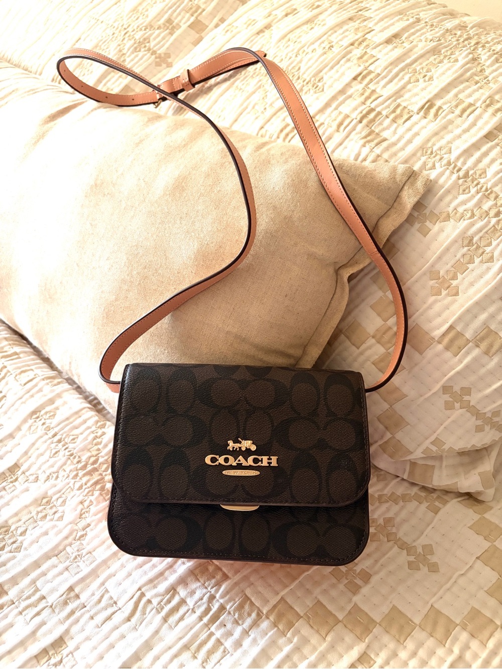 COACH Signature Crossbody Bag in Brown & Pink